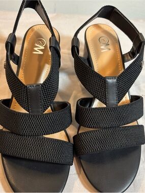 Athena Black Textured Strappy Slingback Heels
